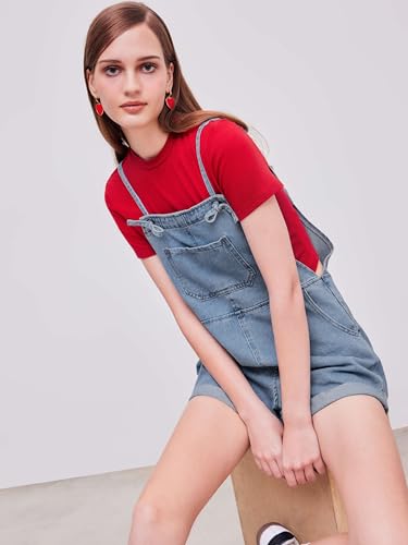 Image of CIDER Overall Shorts For Women Jean Denim Rompers Loose Fit Overalls | Cute Romper, Adjustable Strap Shortalls, Summer Casual Outfits