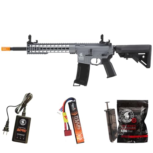 Lancer Tactical Gen 3 Programmable Trigger 10'' Keymod Lightweight Durable Polymer M4 Airsoft AEG with Lipo Battery & Charger (ETU & MOSFET Included) (Gray)