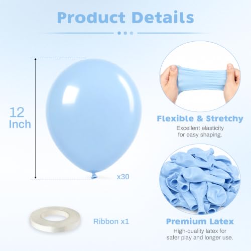 Image of Pastel Blue Balloons, 12 Inch Baby Blue Latex Party Balloons