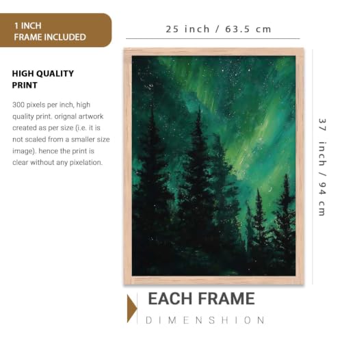 Image of kotart Big Aesthetic Nature Art Wall Framed Posters | Aurora Borealis Northern Lights View Framed Painting for Living Room Bedroom Wall Decor Set Of 3 (35x37 Inch)