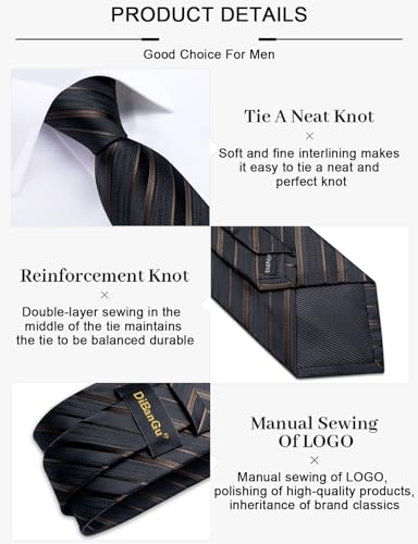 Image of DiBanGu Mens Striped Tie Silk Woven Necktie and Pocket Square Cufflinks Tie Clip Set Wedding Business Formal Gift Tie for Men