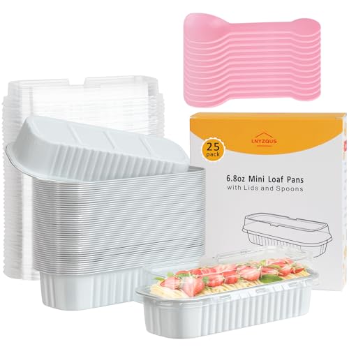 LNYZQUS 6.8oz Mini Loaf Pans with Lids 25 Pack, Foil Mini Cake Tins Small Baking Cups for Bread Loaves, Disposable Muffin Tins Individual Cupcake Containers for Bake Sale Wedding -White