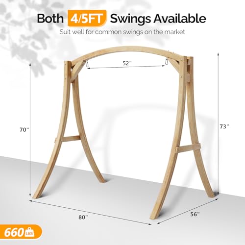 Image of VINGLI 6.7FT Wooden Porch Swing Frame, 1000-lb A-Frame Stand, Natural