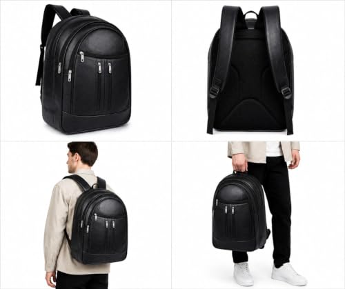 Image of Premium 40L Laptop Backpack for Men & Women | Faux Leather Office, Travel & College Bag with Padded Laptop Compartment & Organizer Pocket