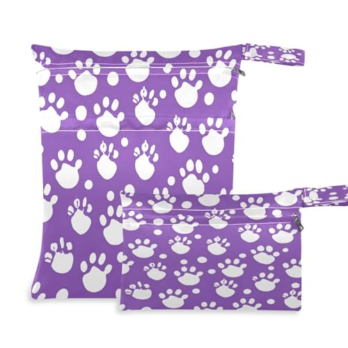 ATTX Cute Paw Prints Wet Dry Bags 2-Pack - Reusable Cloth Diaper Storage for Travel, Beach & Gym | Multi-Use Waterproof Bags for Swimsuits, Baby Clothes, Sports Gear#283