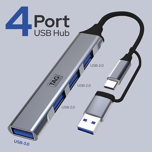 Image of TAG 4-in-1 Type C USB Hub Multiport Adapter, USB Hub with Aluminium Shell, 1 x USB 3.0 & 3 x USB 2.0 for PC, MacBook, Mac mini, iMac, Tablet, and Mobile Phones (HUB A+C)