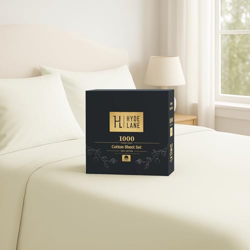 Hyde Lane Luxury 1000 Thread Count 100% Cotton Sheets | Very Soft & Thick - Fits Upto 20\" Mattress | Sateen Weave Bed Sheets 18\" Deep Pocket- 4 PC Sheet Set (Ivory/Cream, King)