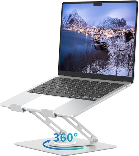 AIRFULAE Adjustable Laptop Stand with 360° Rotating Base, Ergonomic Computer Riser for Desk, Adjutable Height Muti-Angle, Foldable Laptop Mount, Stable Metal Holder Support 10-17.3" MacBook Notebook