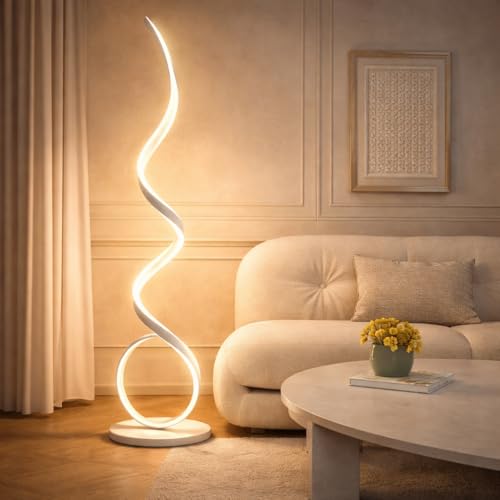Arcadia Lampada da Terra LED Moderna a Spirale | Piantana Design Contemporaneo | Luce Calda/Fredda | Lampada Salotto Camera da Letto Studio, Arredo Interni Elegante 120 cm (Bianco)
