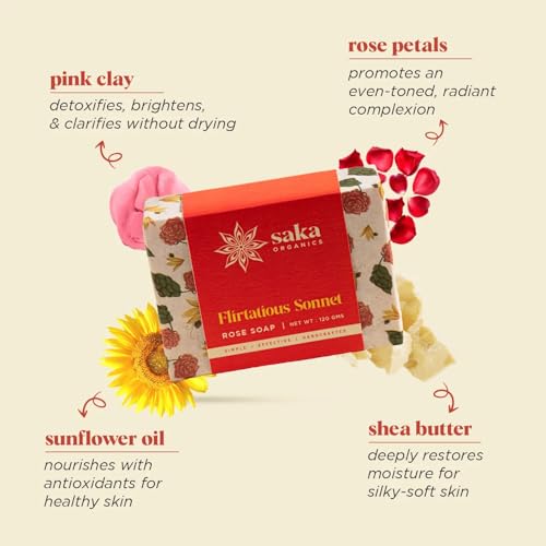 Image of Saka Organics Rose Bath Soap with Shea Butter, Pack of 2 (120g Each) | Handmade Cold-Processed Soap | Gentle Cleansing, Moisturizing & Floral Fragrance | Sulphate & Paraben Free