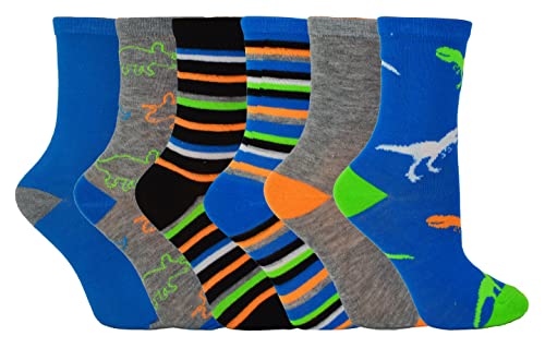 Boys 6 Pack Quarter Crew Length Casual Patterned Socks | Multipack | Colourful