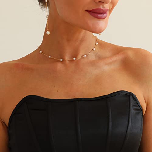 Foyjoey Dainty Pearl Choker Necklace Adjustable Handmade Gold Pearl Beaded Chain Necklace For Women Bridesmaid Wedding Jewelry Gifts #TOP1