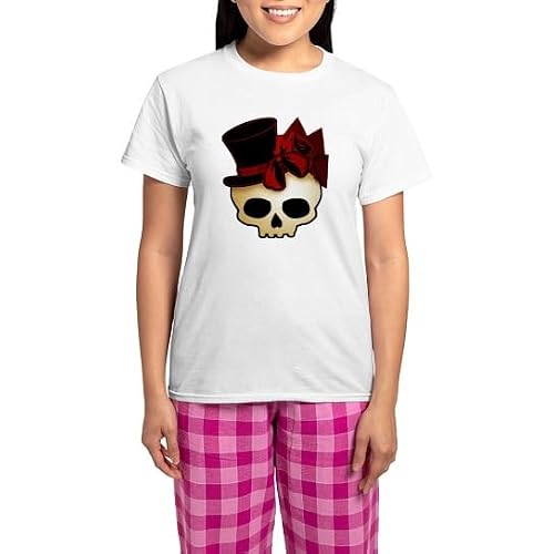 CafePress Cute Gothic Skull in Top Hat Women's Dark Pajamas Womens Novelty Pajama Set, Comfortable PJ Sleepwear