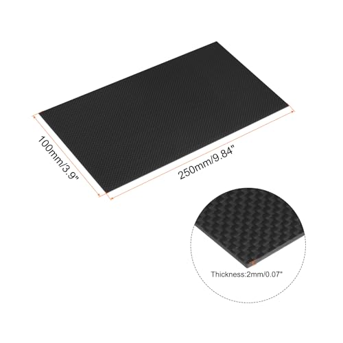 QUARKZMAN 2 Stück Kohlefaserplatte 250×100×2mm Glänzende Oberfläche Pultrudierte Flache Kohlefaserplatte Leinwandbindung Panelplatte für Drachen RC Flugzeug