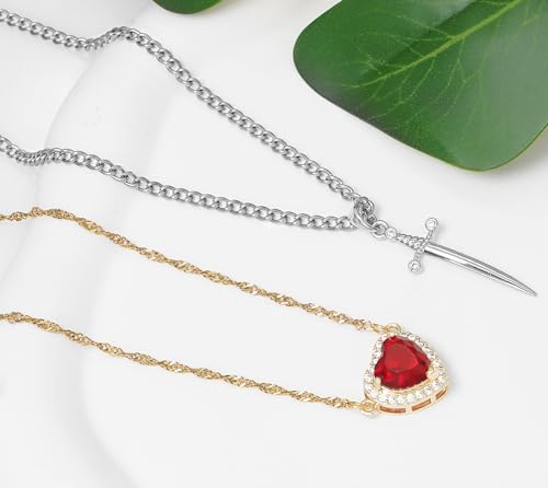 Wovanoo Heart Sword Necklaces Dagger Pendant Necklace Stainless Steel Crystal Layering Choker for Couple Gold Heart Silver Chain by Wovanoo - Used condition - Image 4