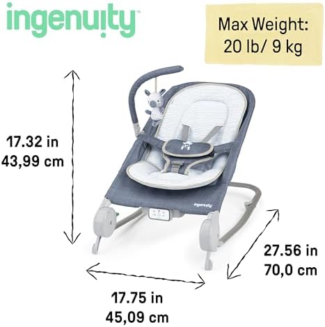 Ingenuity Happy Belly Baby Zıpzıp Koltuk Ve Salıncak, Göbek Masajı Ve Titreşim, Huzursuzluğu Yatıştırmaya Ve Rahatlatmaya Yardımcı Olur, Müzik, Pelüş Tembel Hayvan Oyuncağı, 0-6 Ay, Mavi, Chambray - Görsel 6