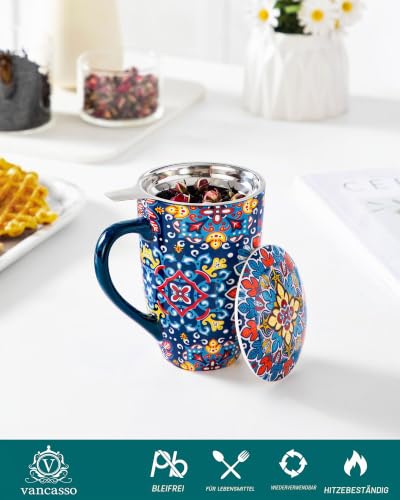 vancasso Teetasse mit Deckel und Sieb, 540ml Keramik Teetasse Groß, Schöne Tassen mit Siebeinsatz Für Losen Tee… – Ansicht 3