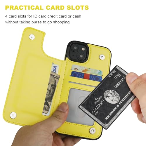 Étui portefeuille compatible avec iPhone 15 Plus antichoc jaune robuste - 4