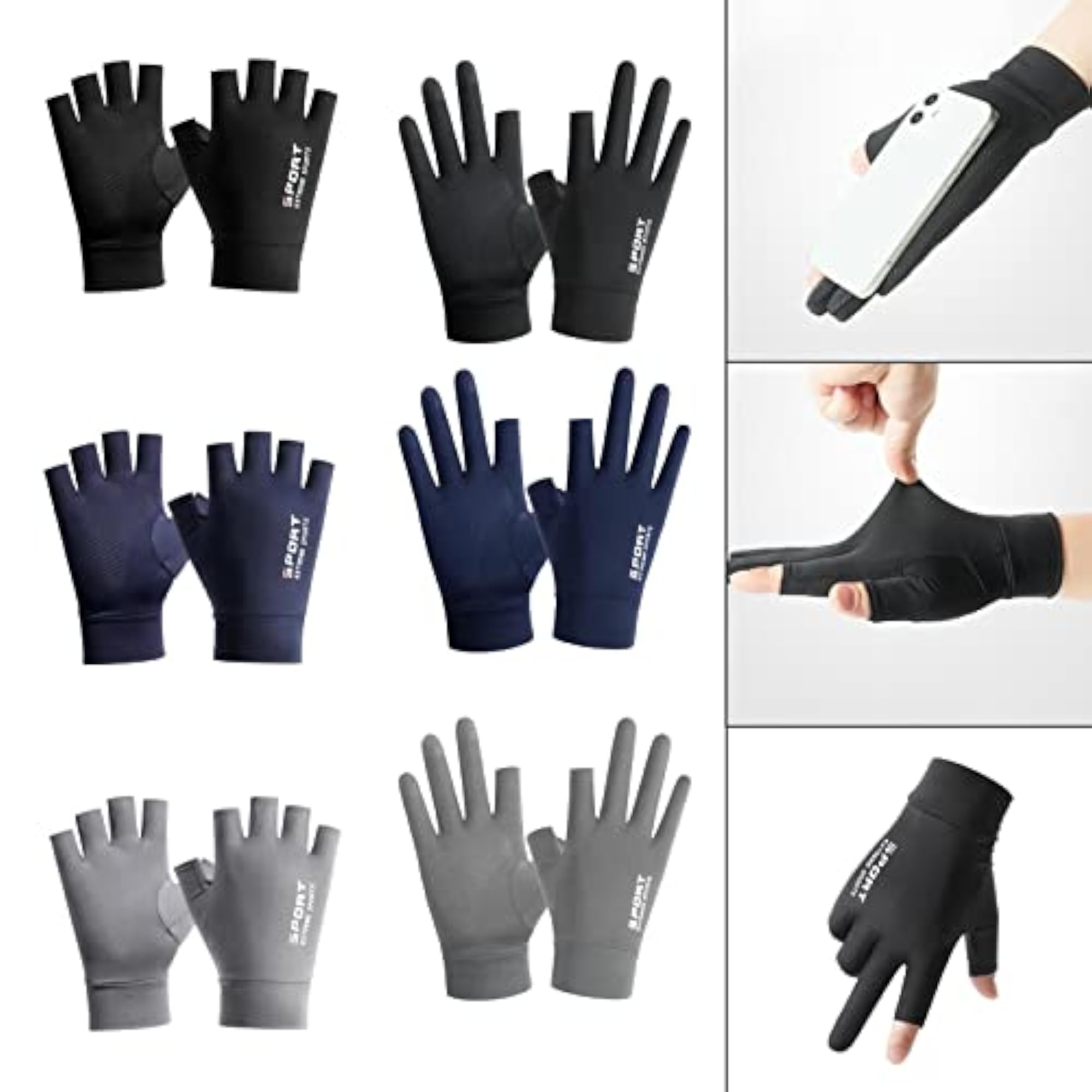 Men's Ice Silk Gloves for Fishing, Half Finger
