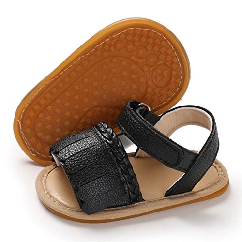 BENHERO Infant Baby Girls Sandals, Premium Soft Rubber Sole Anti-Slip Summer Toddler Flats First Walkers Shoes(6-12 Months Infant) J-Black