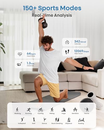 Image of Smart Bracelet, Health Fitness & Activity Tracker with All-Day Continuous Heart Rate /Blood Pressure Monitor, Sleep Tracker, 170+ Sport Modes, 60 Day Battery & Free App, IP68 Smart Band for Android IOS