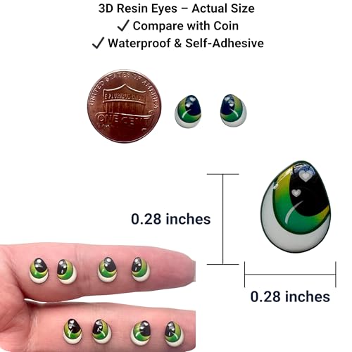 Image of 3D Resin Doll Eyes - 7mm Self-Adhesive Craft Eyes (24 pcs / 12 Pairs) - Realistic Cabochon Eyes for Amigurumi, Dolls, Polymer Clay, Cold Porcelain, Felt & DIY Crafts (Green)