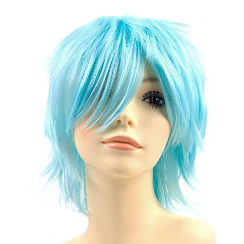 Yamel Anime Wig Light Blue for Cosplay Party Synthetic Layered Short Hair Wigs with Bangs, Pastel Wigs for Women Men Adult