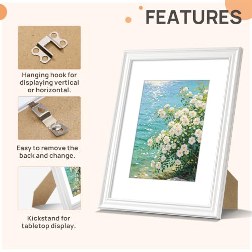 Image of upsimples 8.5 by 11 Picture Frame, Vintage Frames Decor, 1Pack White | Fit 6x8 and 8.5x11 Photo, Wall or Tabletop Display, Antique-style Decoration, Rustic Farmhouse Decor, For Weddings