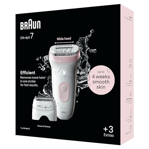 Braun Silk-épil 7 Depilatore Donna, Epilatore Elettrico Donna Con Testina Ampia Per Una Epilazione Semplice, Wet & Dry, Con Testina Per Rasoio Donna, 7-030, Bianco/Rosa - 8