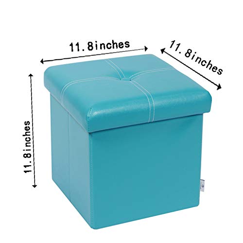 B Fsobeiialeo Folding Storage Ottoman, Faux Leather Footrest Seat Coffee Table Toy Chest Kids, Blue 11.8"X11.8"X11.8" #TOP2