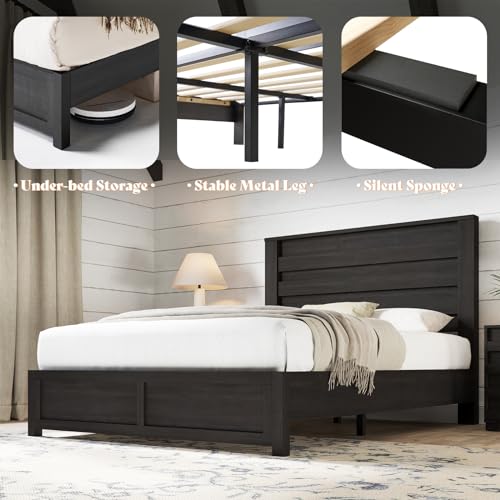 Image of AMERLIFE Farmhouse Full Bed Frame with 49 inch Fluted Headboard