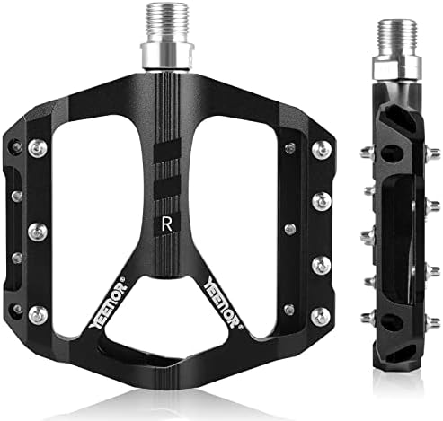 YEENOR Road/Mountain Bike Pedals MTB Pedals Bicycle Flat Pedals Aluminum 9/16" Sealed Bearing Lightweight Platform for Road Mountain BMX MTB Bike (Black)