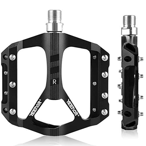 Yeenor Road/Mountain Bike Pedals Mtb Pedals Bicycle Flat Pedals Aluminum 9/16" Sealed Bearing Lightweight Platform For Road Mountain Bmx Mtb Bike (Black) #TOP3