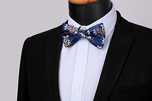 Image of HISDERN Bow Ties for Men Paisley Floral Pre-tied Bowtie Pocket Square Set Men's Formal Bow Ties Wedding Party