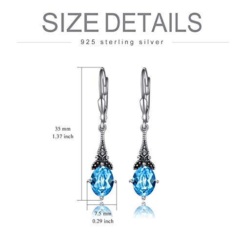 Leverback Drop Earrings Sterling Silver Retro Vintage Earrings With Oval Simulated Aquamarine, Crystal From Austria, Birthstone Earrings Gifts For Women Girls #TOP5