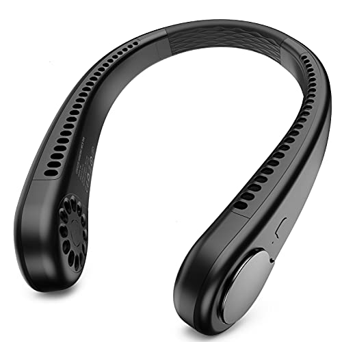 Mosuch Portable Neck Fan, Hands Free Bladeless Fan, USB Rechargeable Personal Neck Fan, 3 Speed 48 Air Outlet, Neck Air Conditioner with Headphone Design, Suitable for Indoor/Outdoor-Black