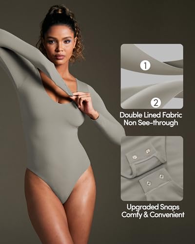 Image of IUGA Bodysuits for Women Tummy Control Body Suits for Womens Compression Slimming Thong Bodysuit V Neck