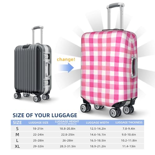 Pastel Pink Checkered Watercolor Preppy Elastic Travel Luggage Covers Dustproof Scratch-Resistant Suitcase Protector Fit 22-24 Inch4