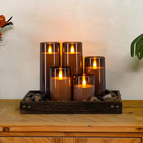 Image of Homemory Realistic Flickering Flameless Candles, Battery Operated Candles, LED Fake Electric Candle with Remote Control and Timer for Home, Christmas Decoration, Grey, Set of 5