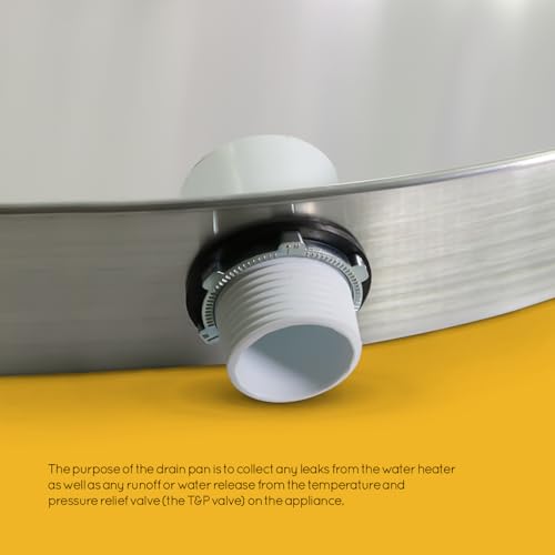 Everflow AWHP24 Aluminum Water Heater Drain Pan with 1 in. - 1-1/2 in. PVC Fitting, 24 in. Diameter Chrome by Everflow - Image 5