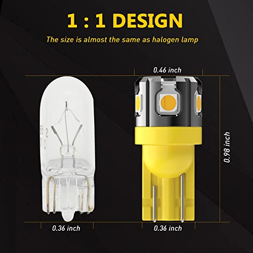 Phinlion 194 Led Light Bulb Amber Yellow Super Bright 3030 Chipsets 168 2825 2827 T10 W5W Led Replacement Bulbs For Car Interior Map Dome Door Courtesy License Plate Side Marker Lights #TOP3