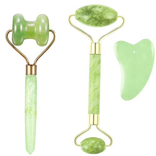 Biliboo Set 0f 3 Jade Roller Massager for Rejuvenates Face Neck Skin, Ideal Gifts for Christmas/Velantine's Day/Mothers Day