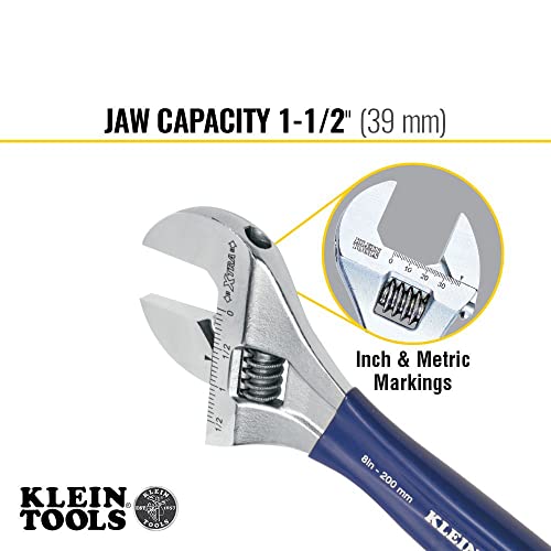 Klein Tools D509-8 Adjustable Wrench, Extra Wide Jaw Forged Drive Wrench With High Polish Chrome Finish, 8-Inch #TOP2