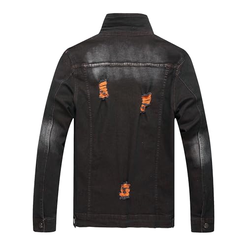 Image of RANMCC Men's Stretch Vintage Washed Long Sleeve Denim Jacket