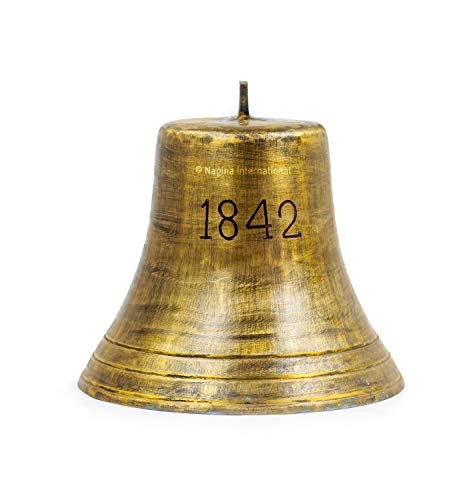 1842 - Shipwrecked Rustic Iron Styled Solid Antique Brass Ships & Boat Decorative Functional Bells | 13" Antique Brass Bells | Nagina International