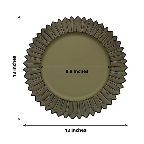 Efavormart CHRG_PLST0021_OLVE Efavormart 6 Pack | 13 Inch Matte Olive Green Sunflower Plastic Dinner Charger Plates thumb #2