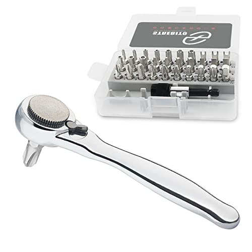STREBITO Right Angle Screwdriver 32-Piece 1/4 Inch Mini Ratchet Set Low Profile Offset Bit Set with 72-Tooth Ratcheting Wrench Stubby Ratchet 90 Degree Screwdriver for Small Spaces by STREBITO - Used condition - US$16.14