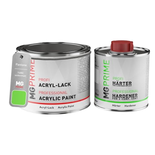MG PRIME Pantone 7488C Green Pintura acrílica satinada, bote de 0,75 litros/750 ml incluido endurecedor