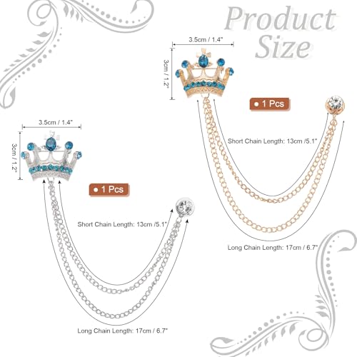 Image of PATIKIL Crown Hanging Chain Brooch Pins, Rhinestone Suit Pins Fashion Crystal Lapel Pins