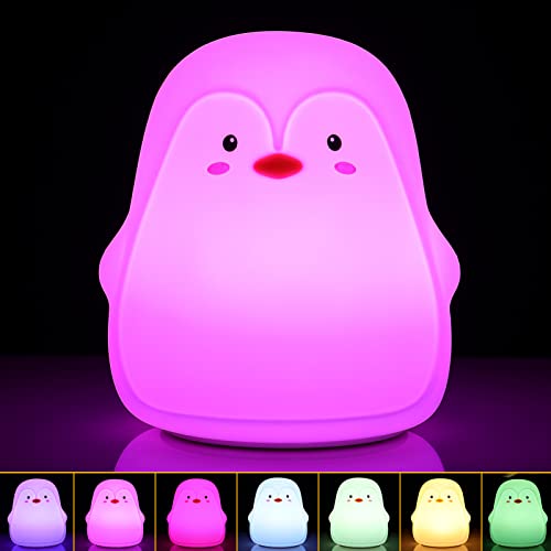 Tremdwoto Night Light for Kids, Penguin Silicone Nightlight Lamp, 7 Color Changing Nursery Night Light for Kids Bedroom, Super Gift for Boys Girls...